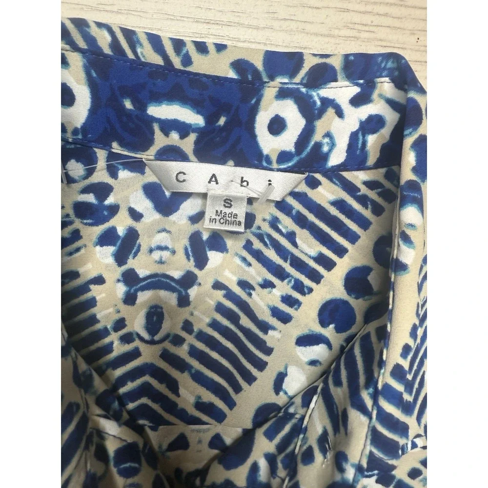 Cabi Royal Blue & White Jewel Button Down Women's Poly Knee Length Shirt Dress S